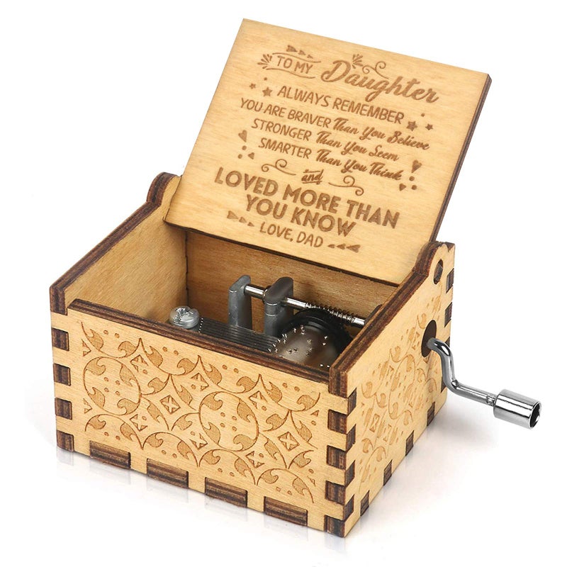 BOOB Music Box Hand Crank Engraved Musical Box-You are My Sunshine Mechanism Antique Vintage Gift to My daughter from Dad(You are braver than) for birthday graduation Christmas gift - Image 1